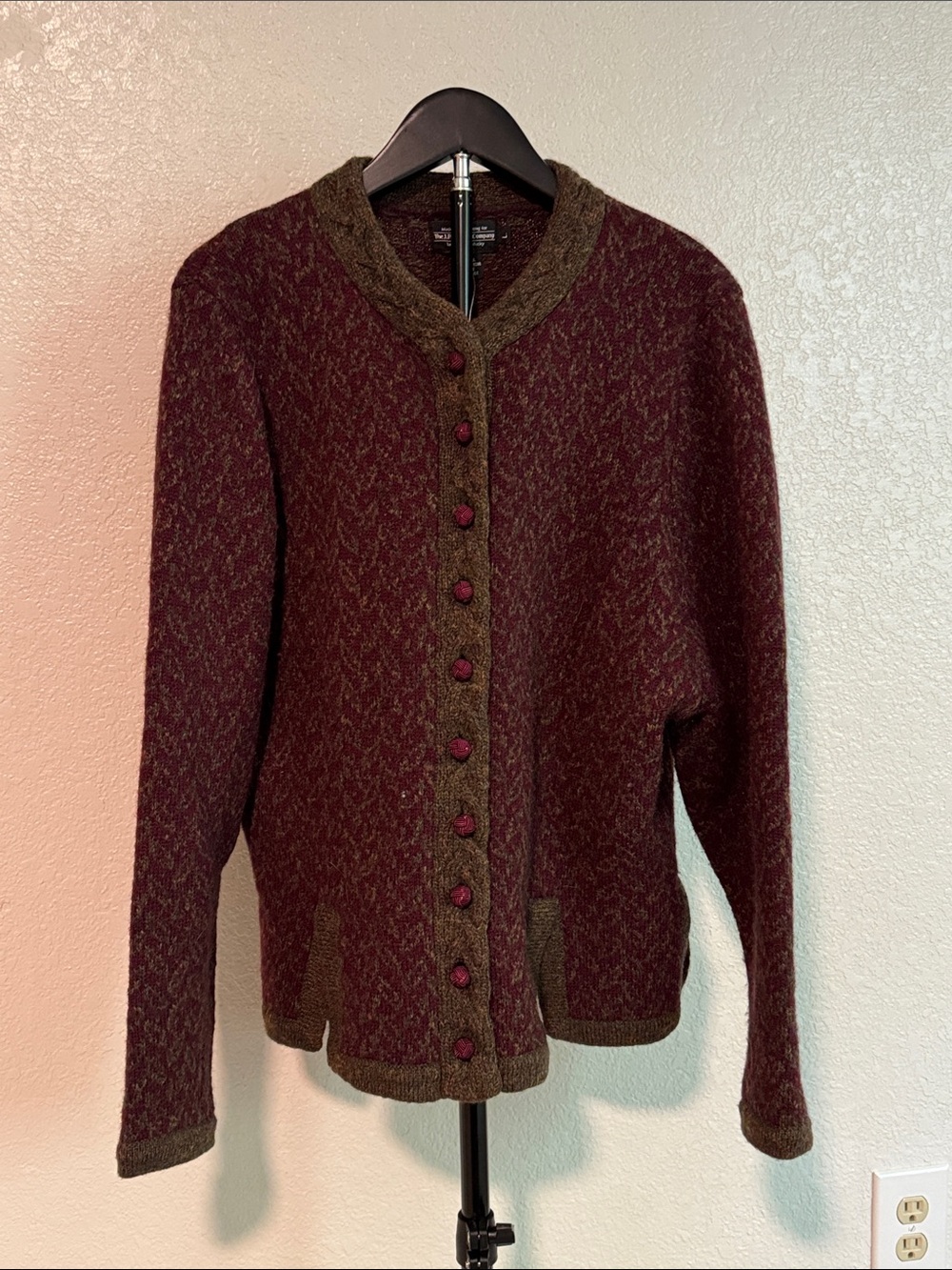 J Peterman Company Wool Cardigan Large New